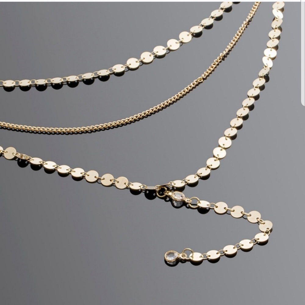 3 Layer Drop Down Necklace Gold  Sequince - Picture 4 of 4